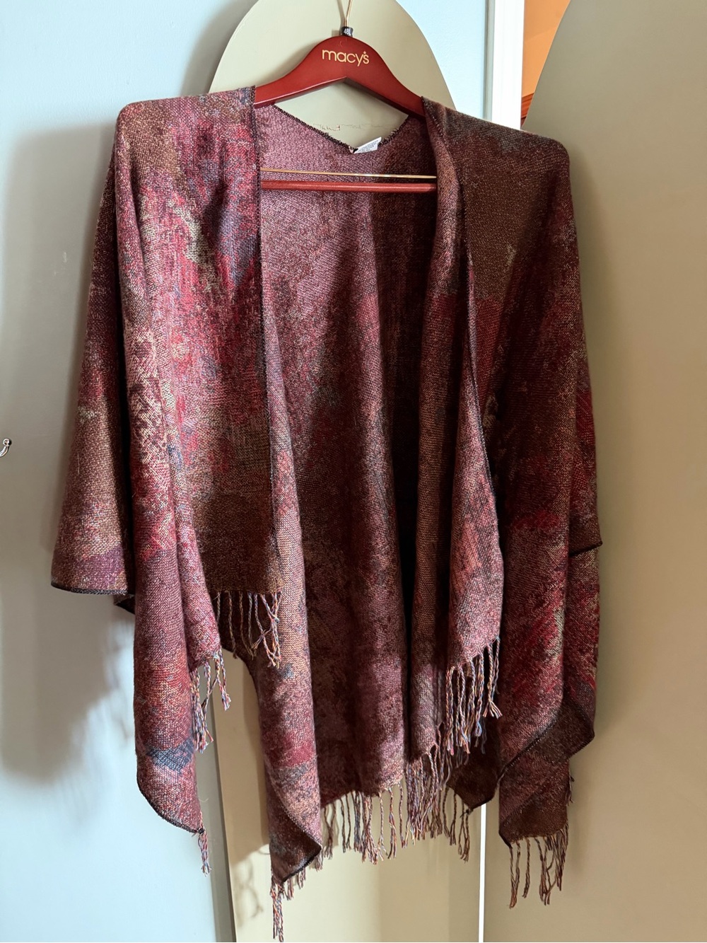 Fringed Wrap shawl in Burgundy Multi